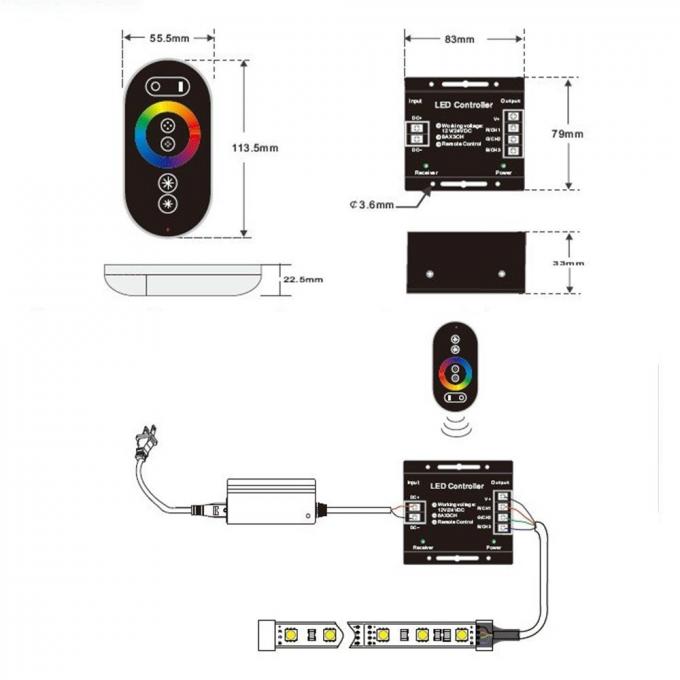 Touch Screen LED Strip Controller Wireless Digital RF Remote 18 Modes